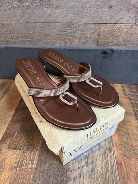 Italian Shoemakers Brown Rhinestone Wedge Sandals Size 10